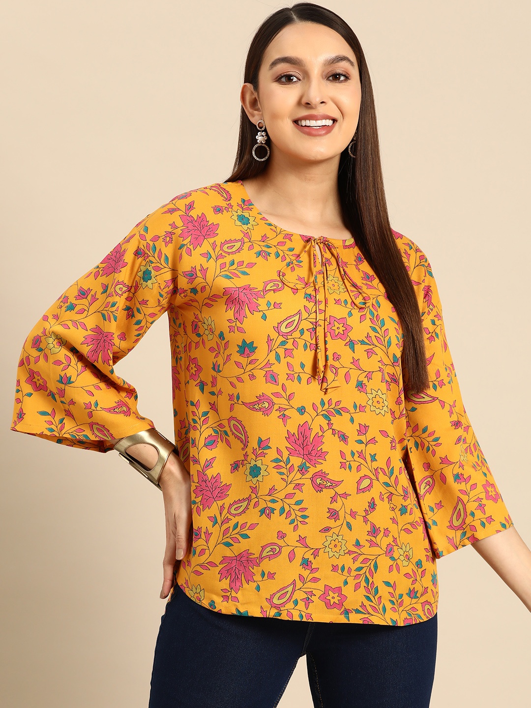 

Anouk Ethnic Motifs Printed Top, Mustard