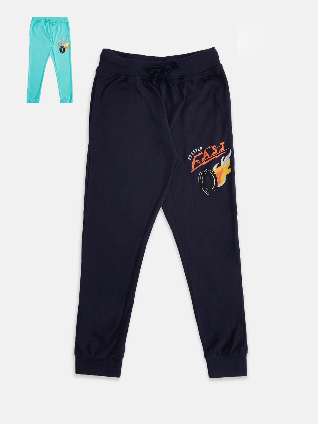 

Pantaloons Junior Boys Pack Of 2 Solid Cotton Joggers, Navy blue