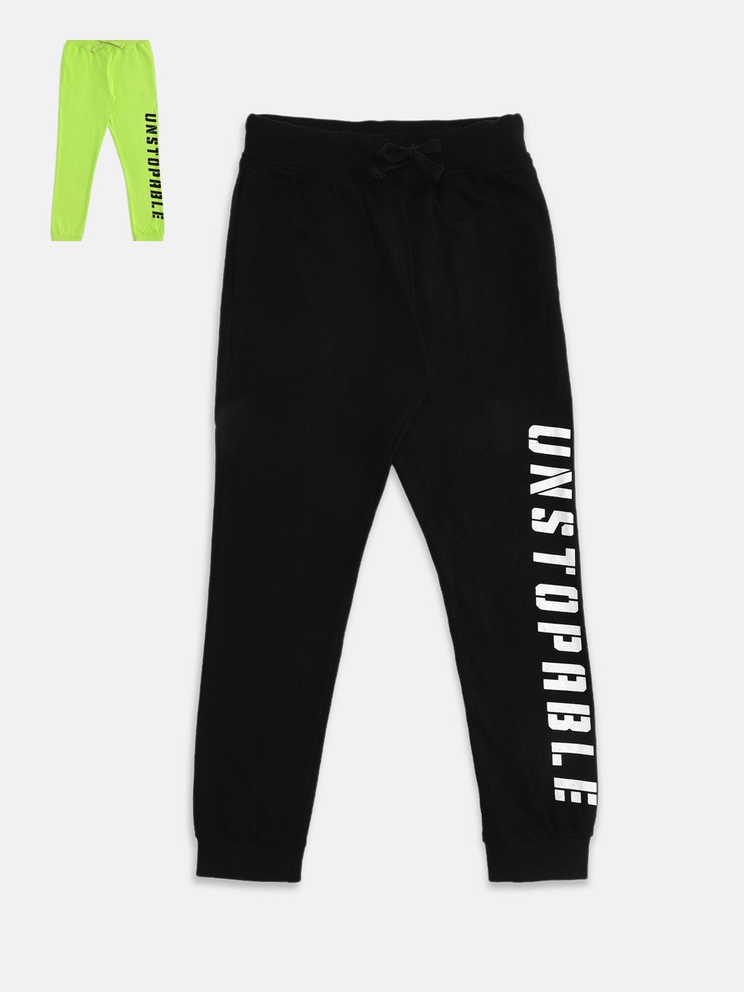

Pantaloons Junior Boys Pack Of 2 Printed Cotton Joggers, Black