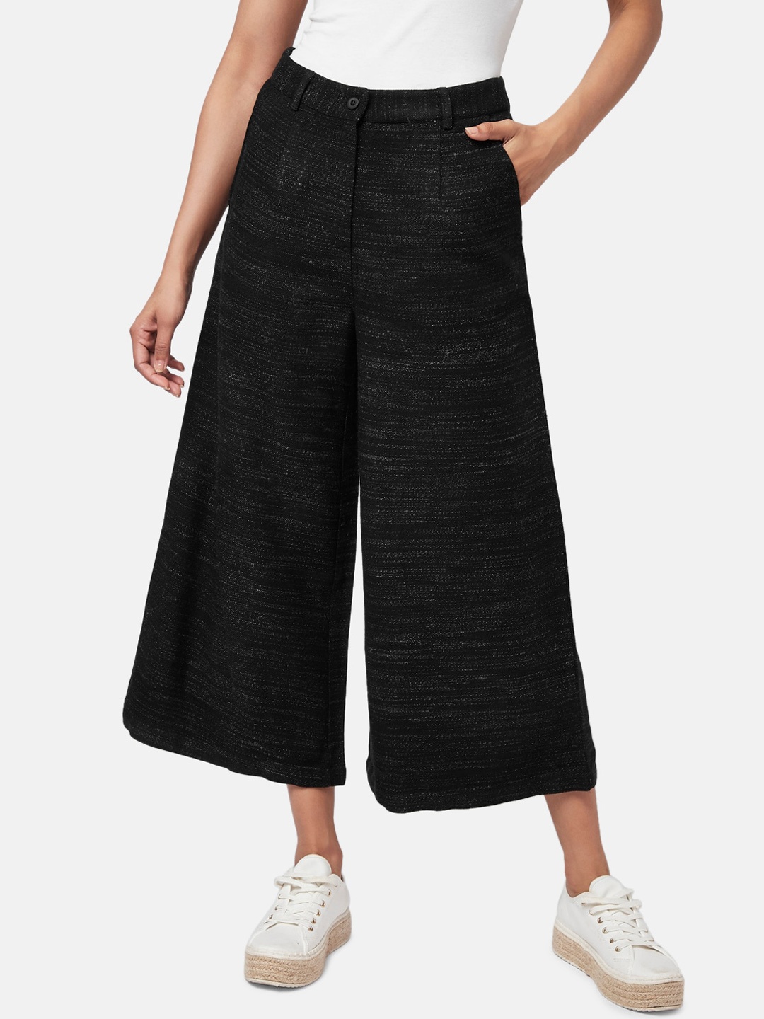 

AKKRITI BY PANTALOONS Women Black Acrylic Culottes Trouser