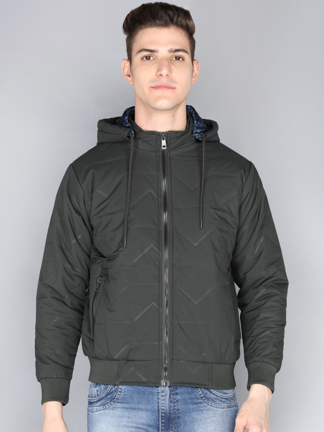 

PROTEX Men Olive Green Hooded Padded Jacket