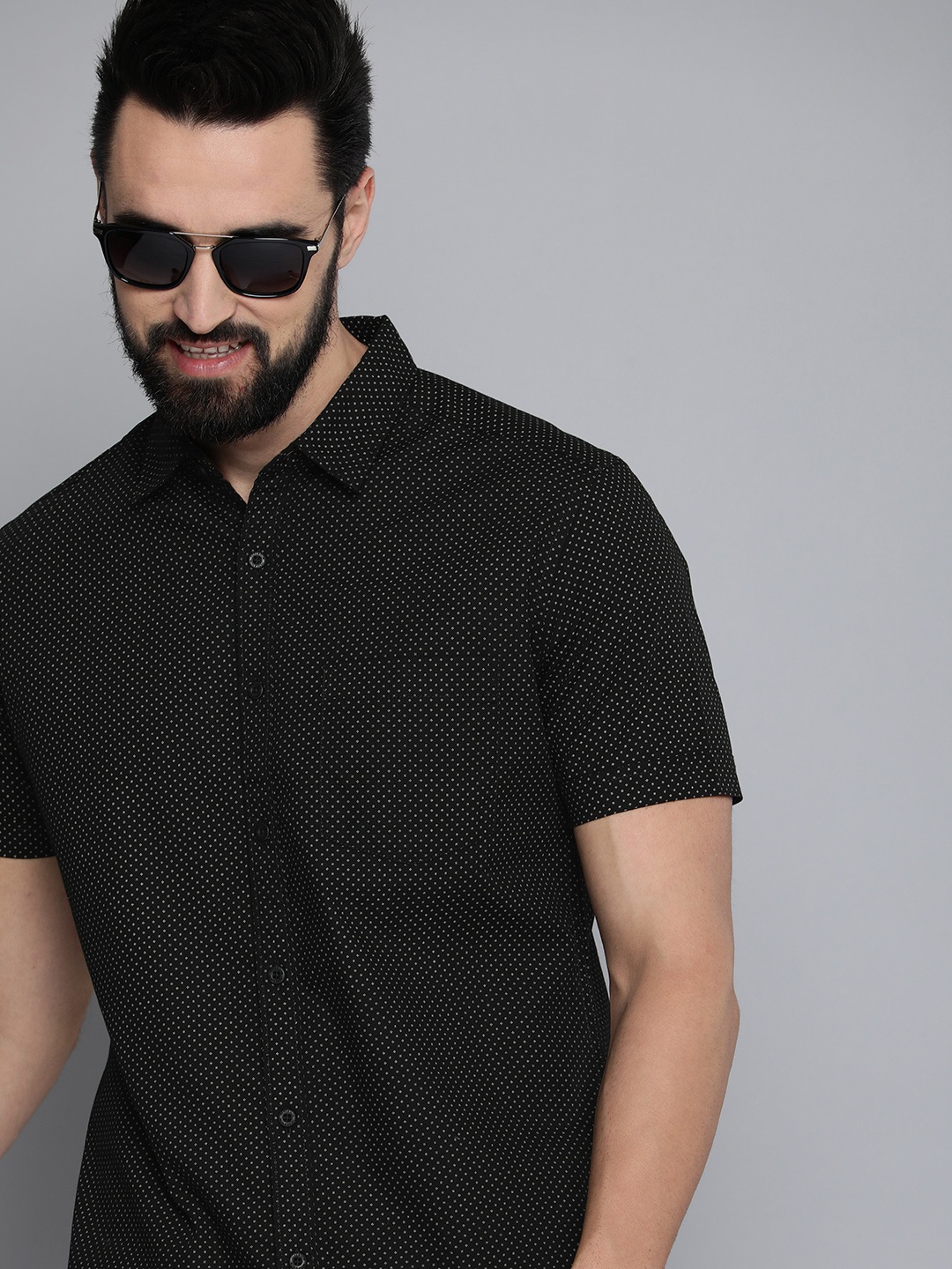 

HERE&NOW Men Black Slim Fit Printed Casual Shirt