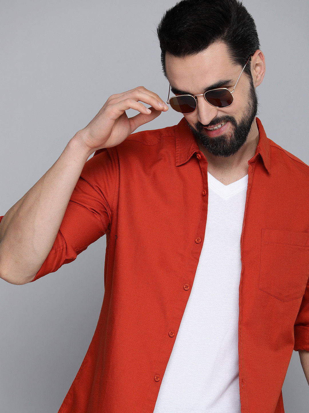 

HERE&NOW Men Rust Slim Fit Casual Shirt