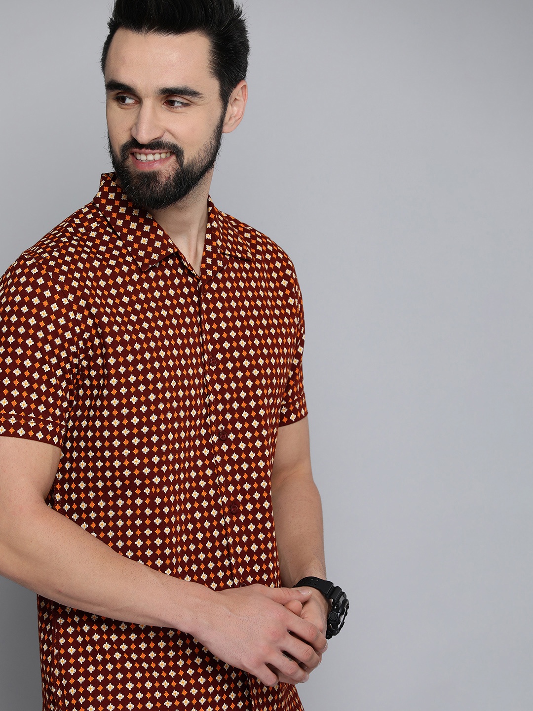 

HERE&NOW Men Maroon Slim Fit Printed Casual Shirt
