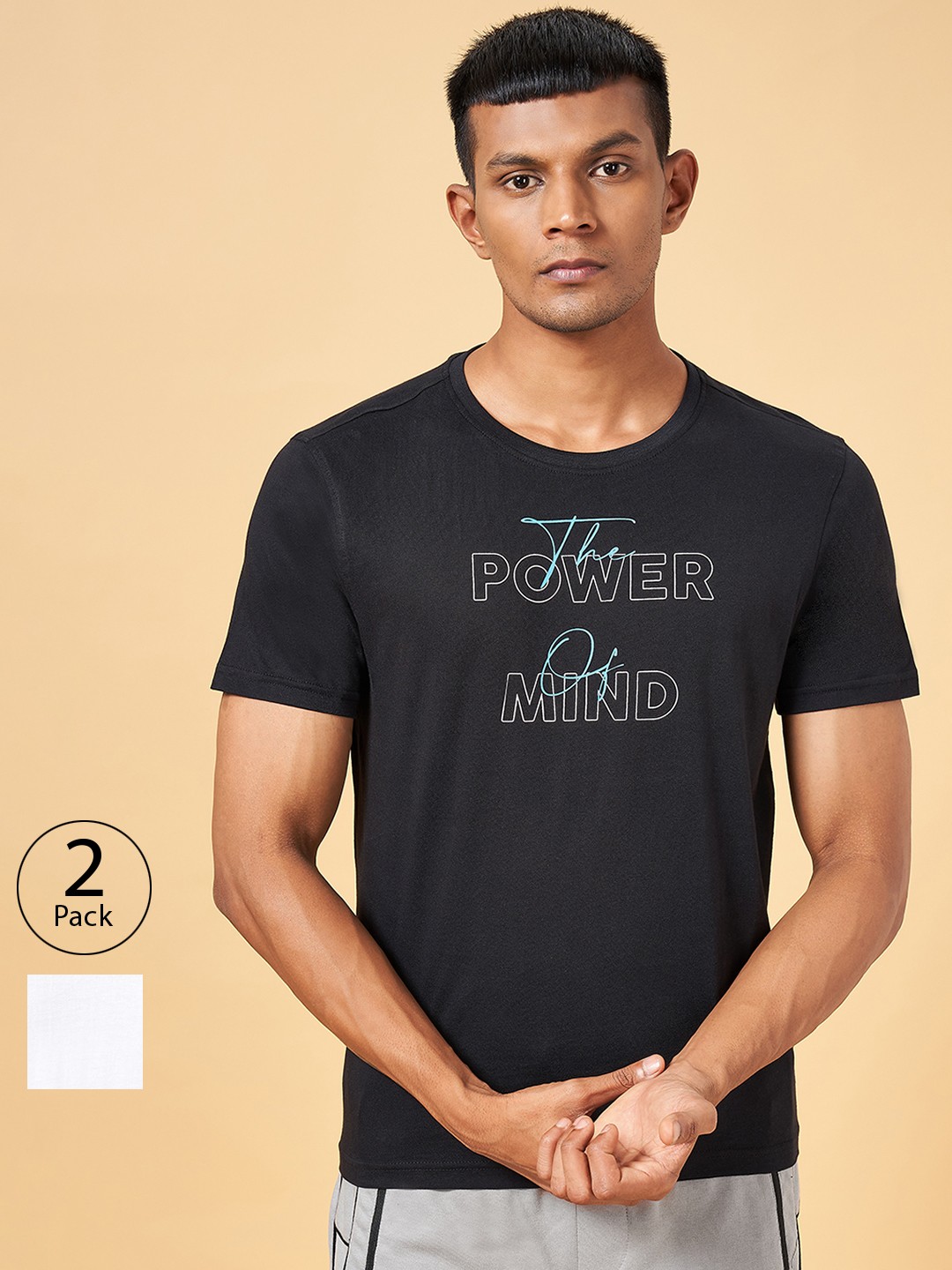 Ajile by Pantaloons Pack Of 2 Typography Printed Cotton T-shirts, Black