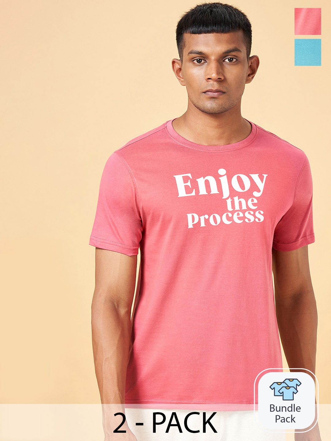 

Ajile by Pantaloons Pack Of 2 Typography Printed Cotton T-shirts, Peach