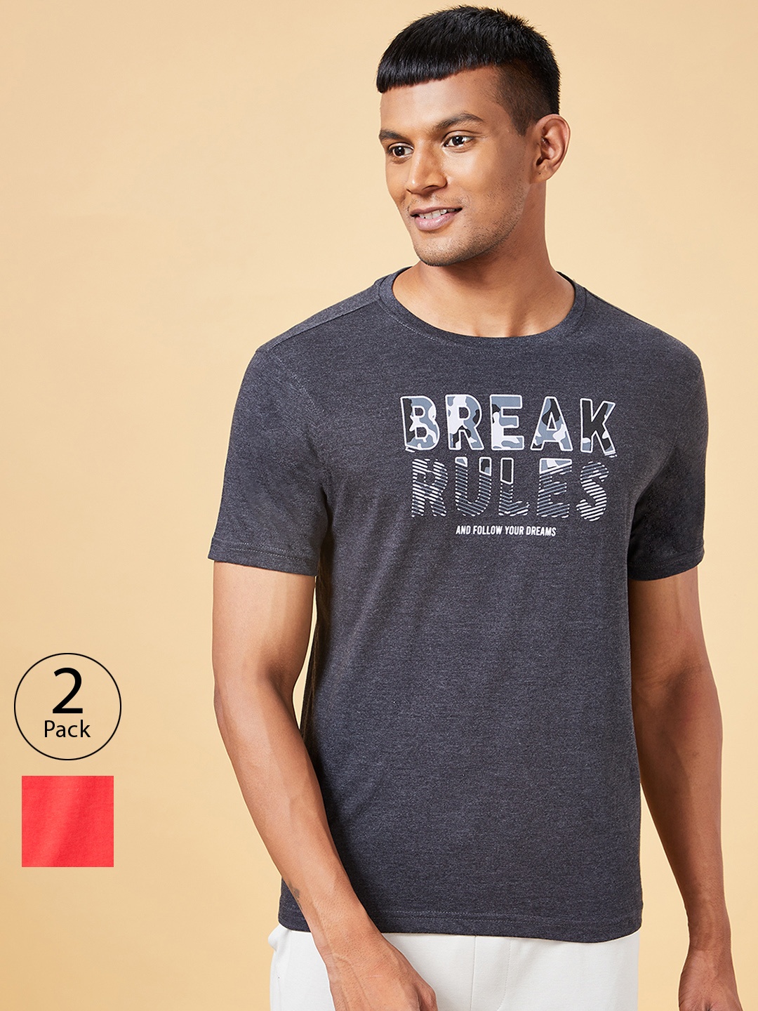

Ajile by Pantaloons Pack Of 2 Typography Printed Cotton T-shirts, Grey