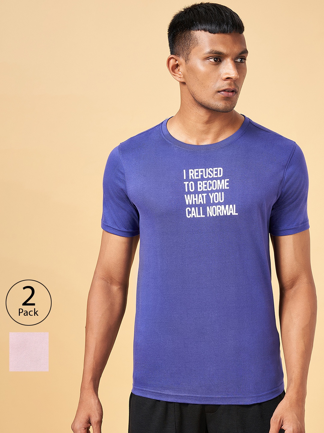 

Ajile by Pantaloons Pack Of 2 Typography Printed Cotton T-shirt, Blue