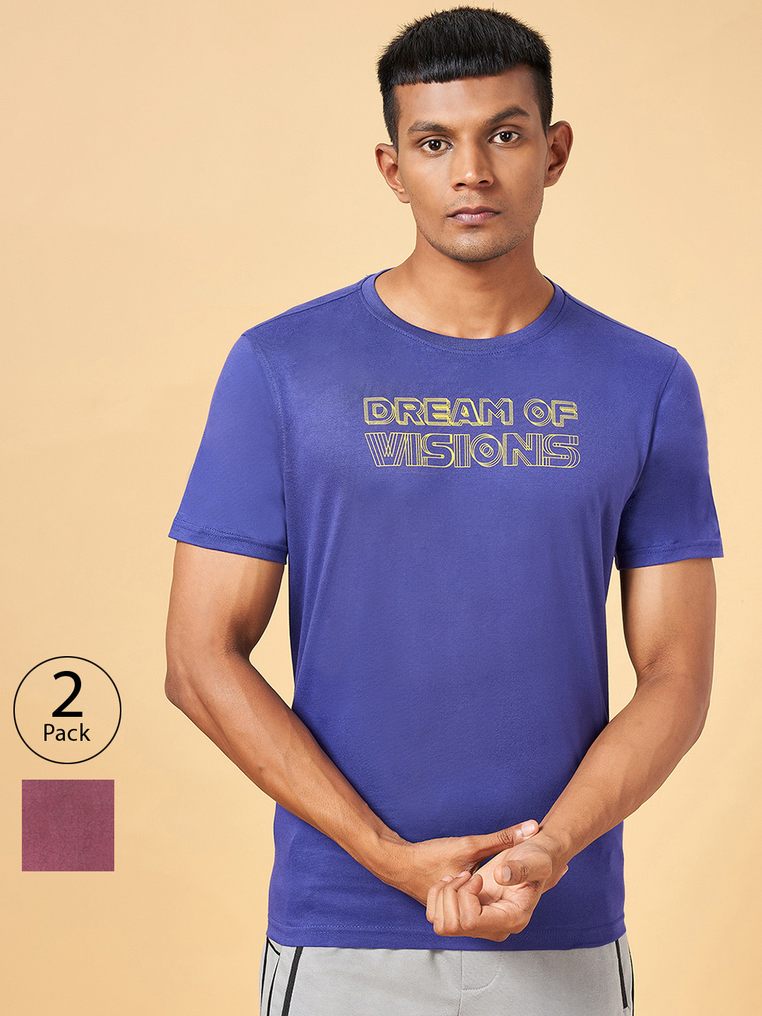 

Ajile by Pantaloons Pack Of 2 Typography Printed Cotton T-shirt, Blue