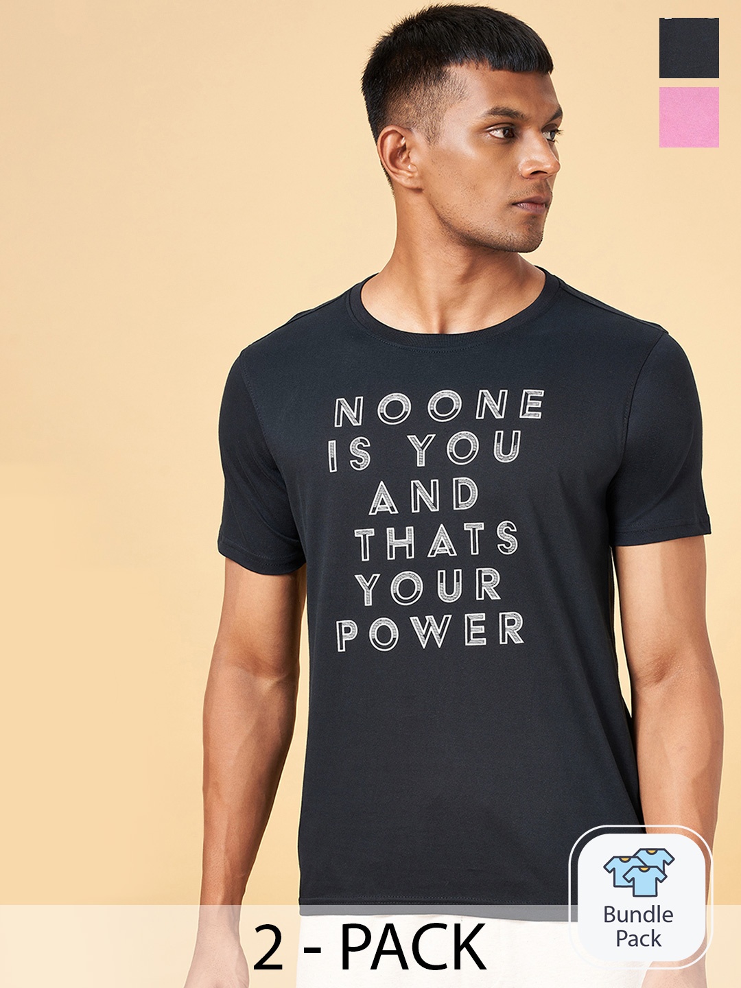 

Ajile by Pantaloons Pack Of 2 Typography Printed Cotton T-shirt, Black