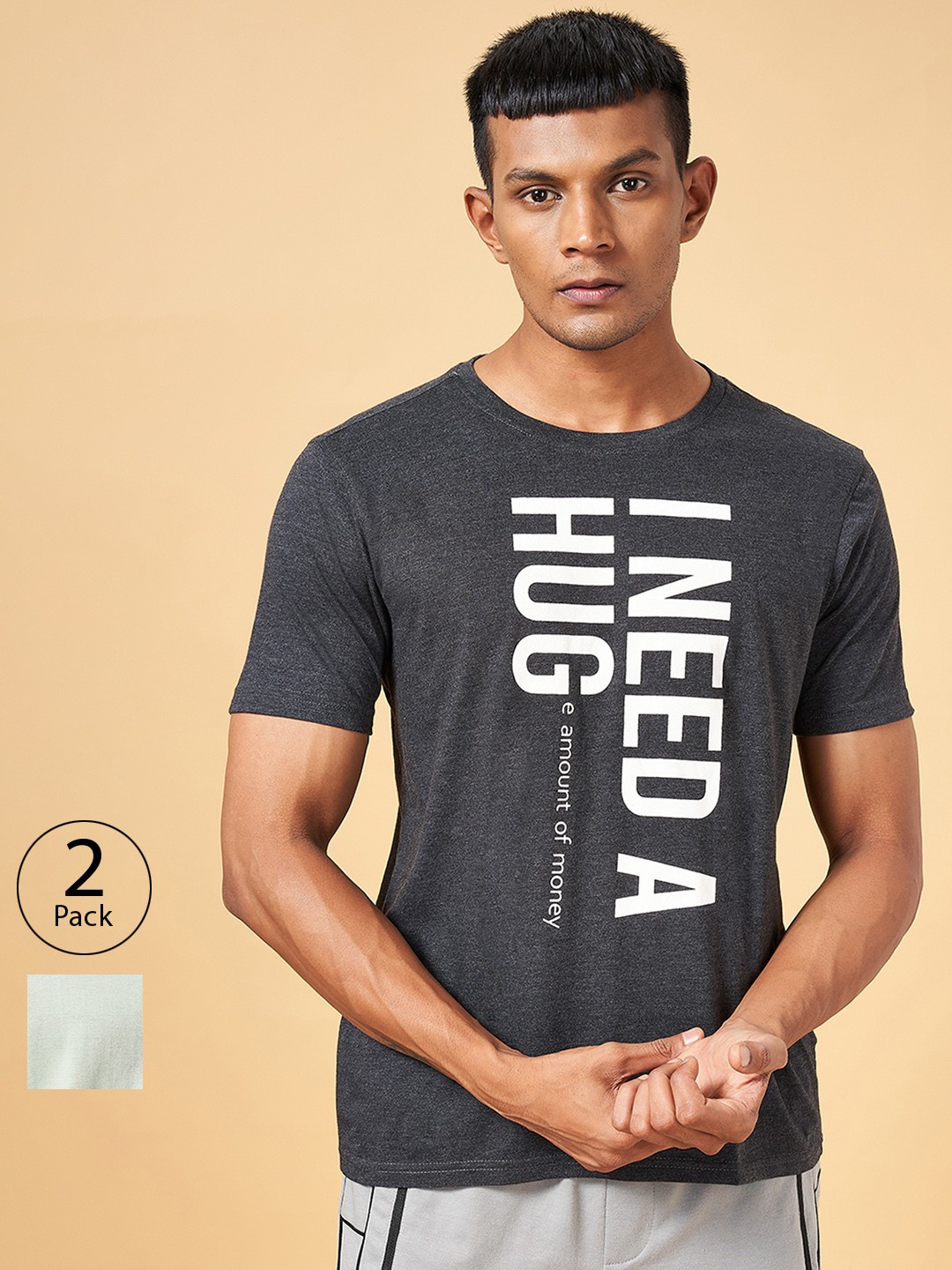 

Ajile by Pantaloons Pack Of 2 Typography Printed Cotton T-shirt, Grey