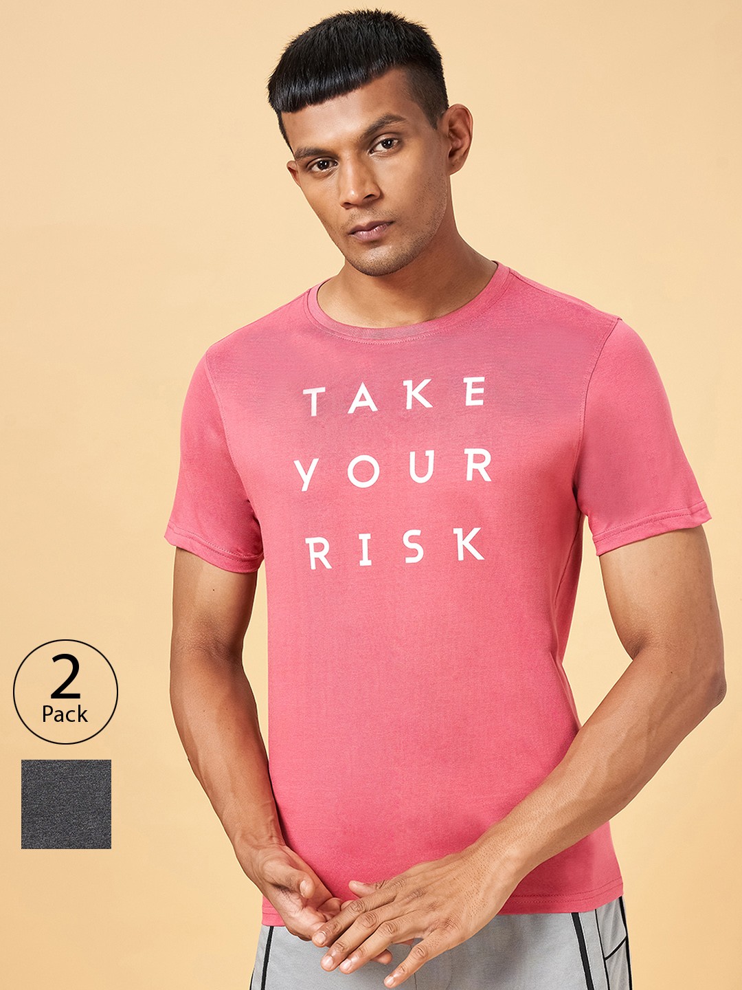 

Ajile by Pantaloons Pack Of 2 Cotton T-shirt, Peach