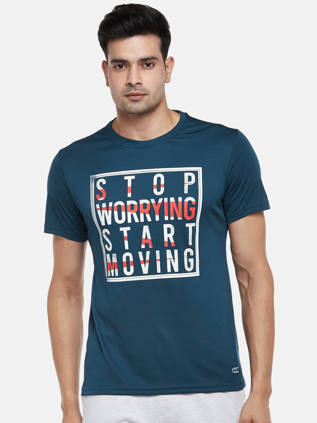 

Ajile by Pantaloons Typography Printed Slim Fit Cotton T-shirt, Teal