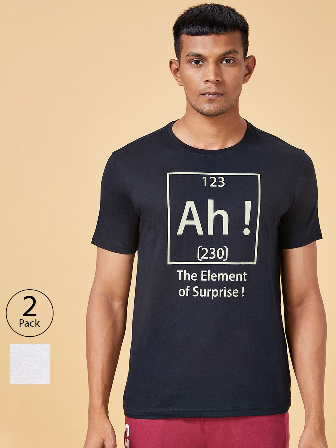 

Ajile by Pantaloons Pack Of 2 Typography Printed Cotton T-shirt, Black