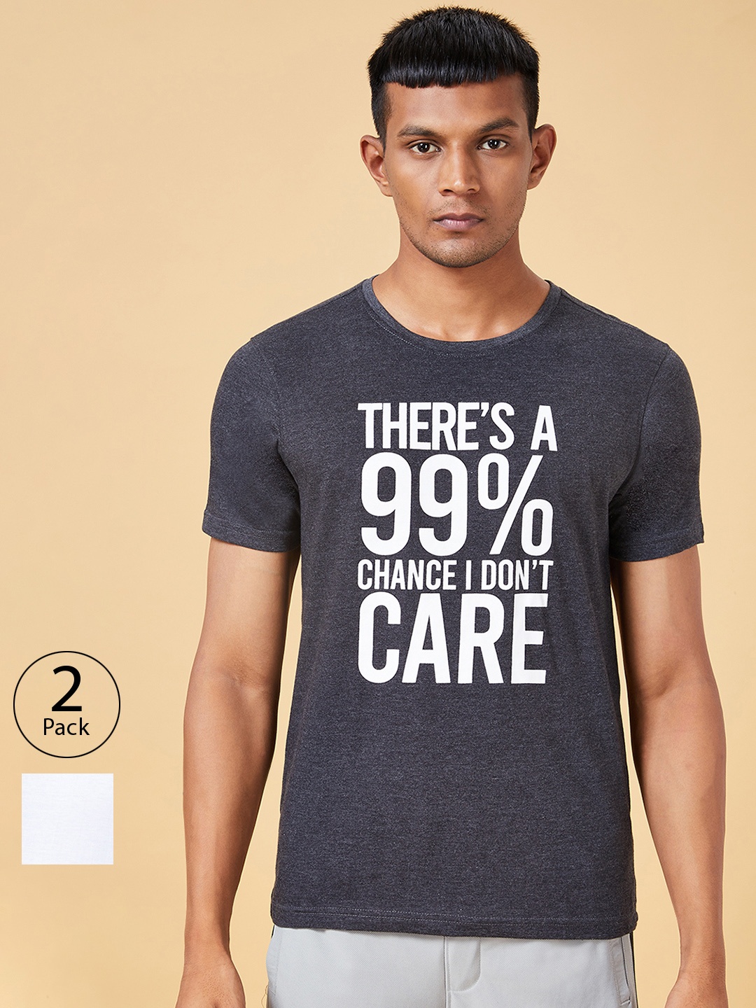 

Ajile by Pantaloons Pack Of 2 Typography Printed Cotton T-shirt, Grey