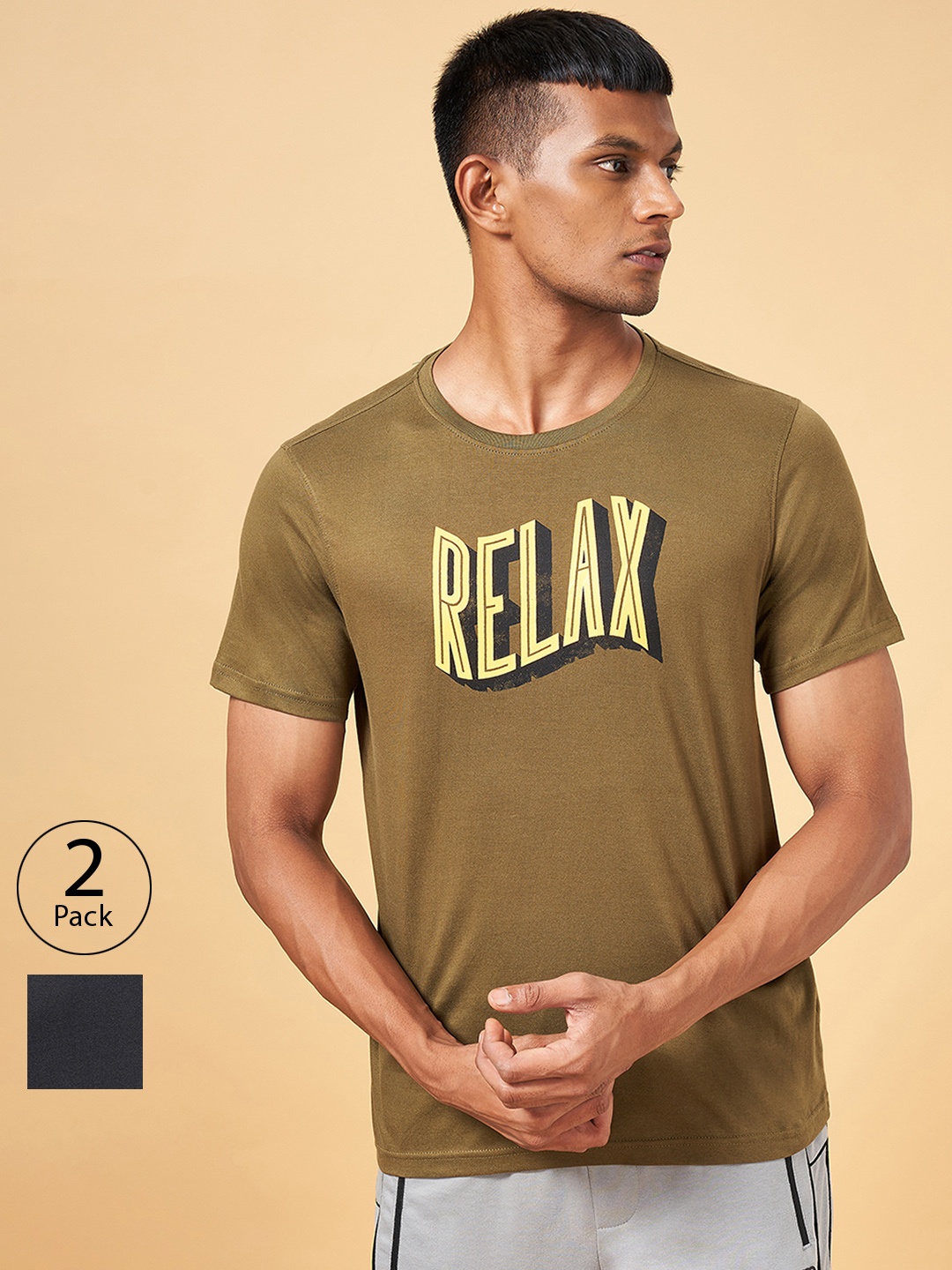 

Ajile by Pantaloons Pack Of 2 Cotton T-shirt, Olive