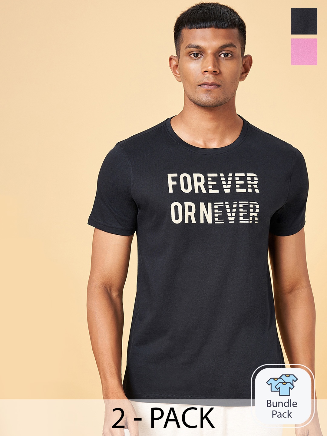 

Ajile by Pantaloons Pack Of 2 Typography Printed Cotton T-shirt, Black