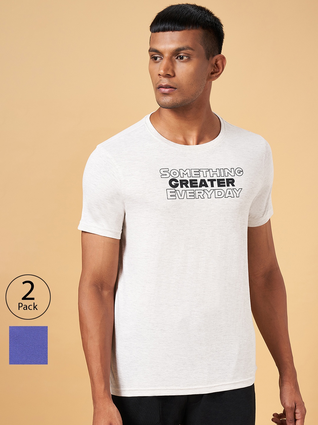 

Ajile by Pantaloons Men White & Blue Pack Of 2 Typography Printed Cotton T-shirt