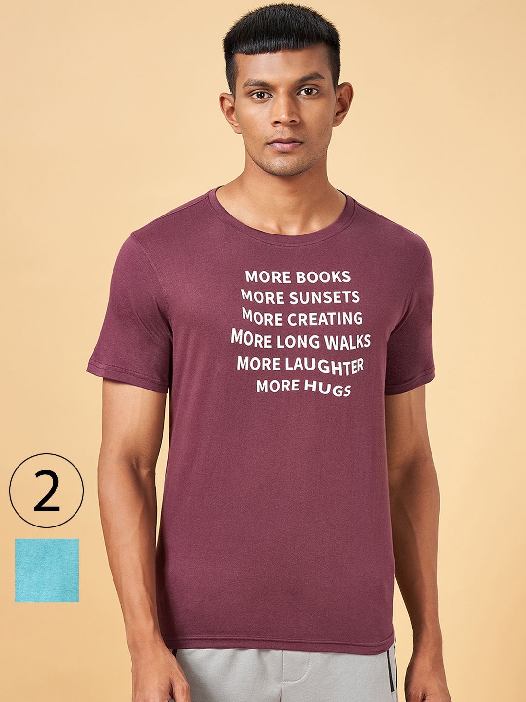 

Ajile by Pantaloons Pack Of 2 Typography Printed Cotton T-shirts, Mauve