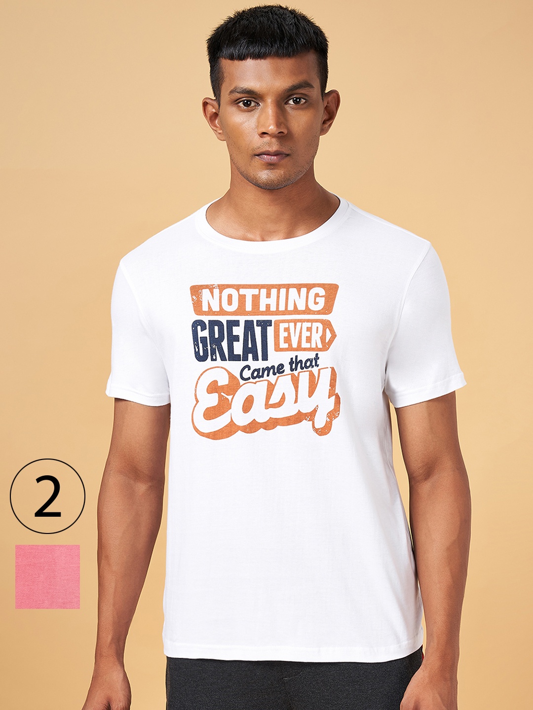 

Ajile by Pantaloons Men Pack Of 2 Typography Printed Cotton T-shirts, White