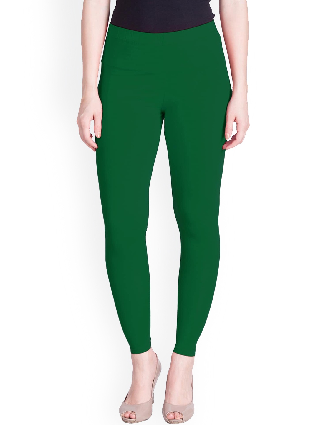 

LYRA Women Green Solid Cotton Ankle-Length Leggings