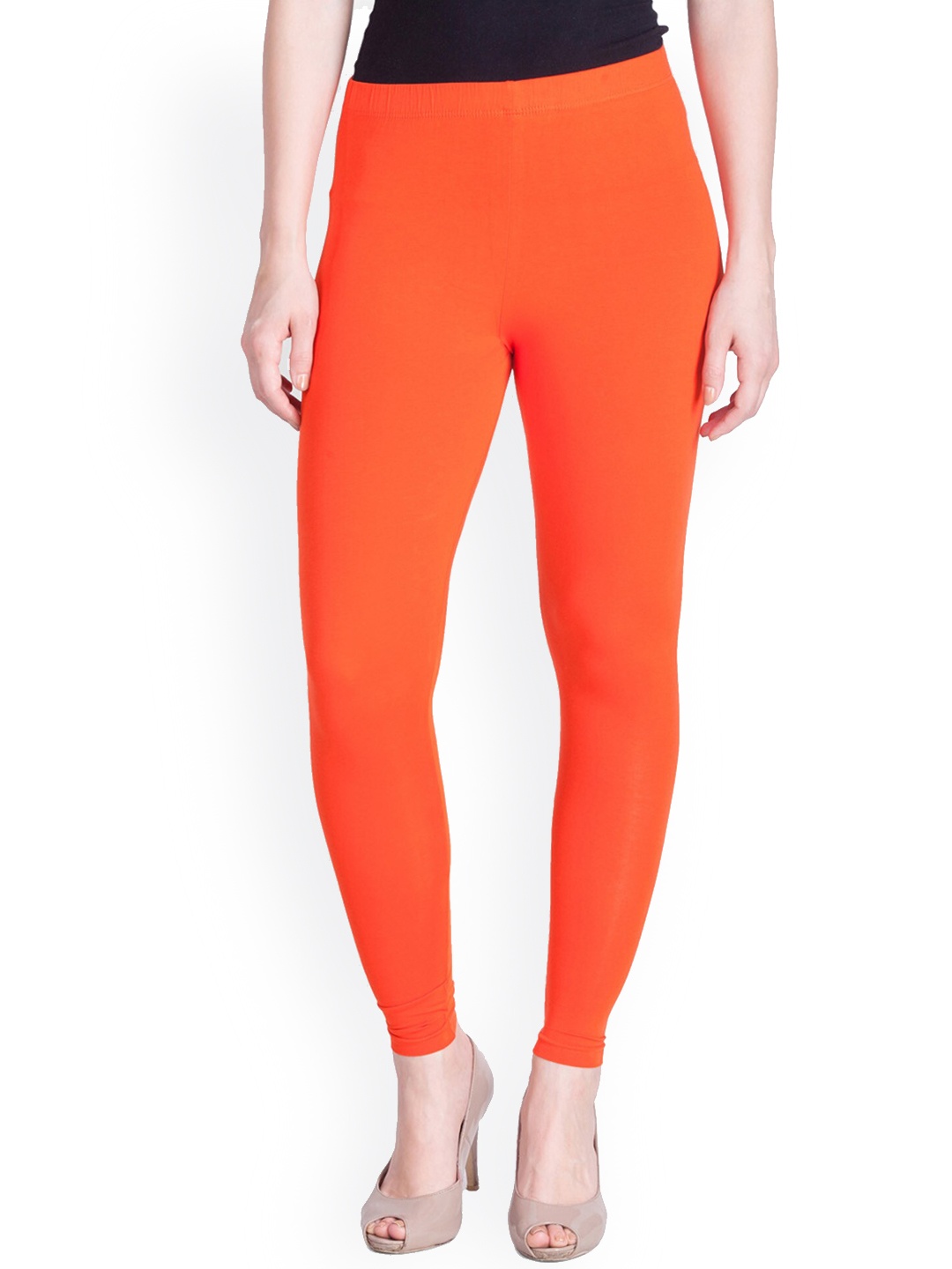 

LYRA Women Orange Solid Cotton Churidar Length Leggings