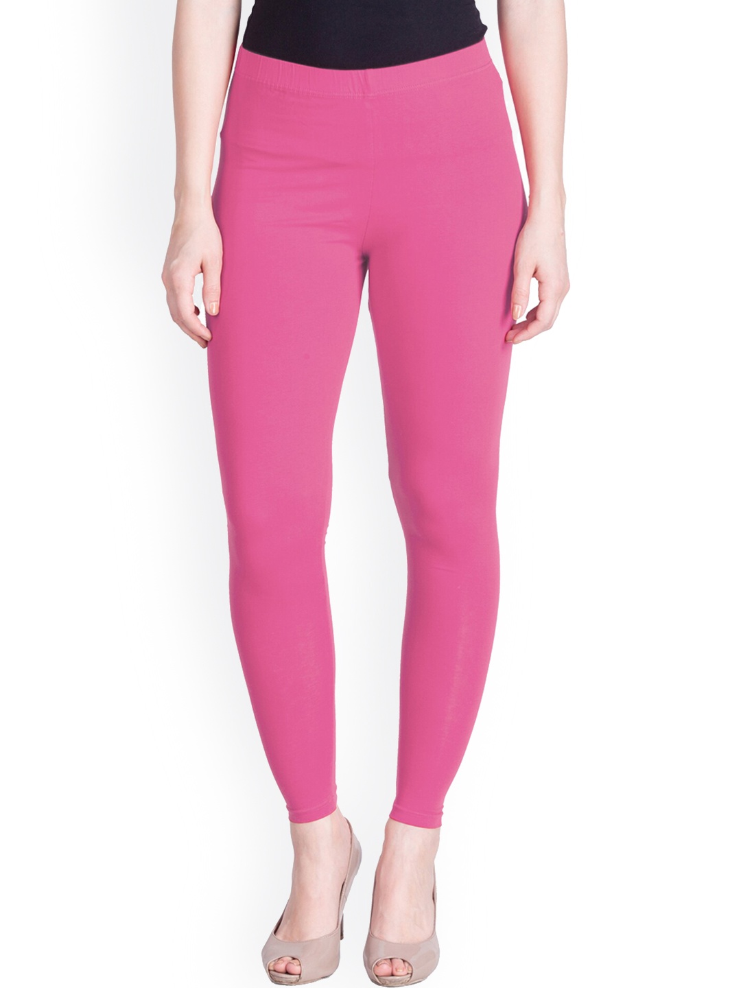 

LYRA Women Pink Solid Cotton Ankle-Length Leggings