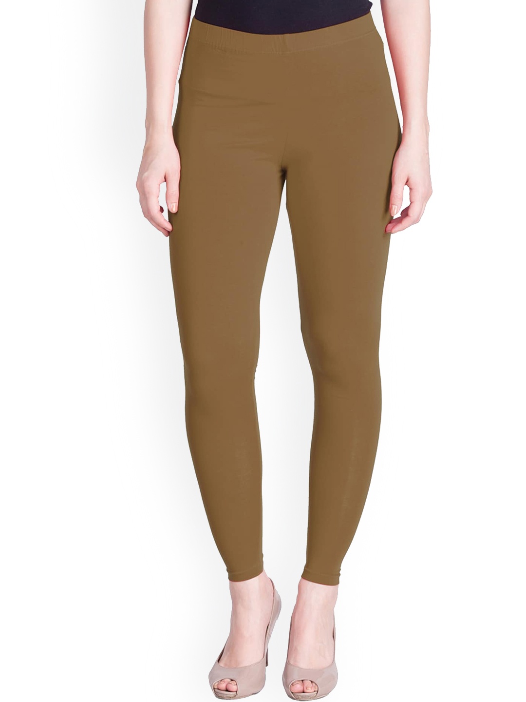 

LYRA Women Khaki Solid Cotton Ankle-Length Leggings