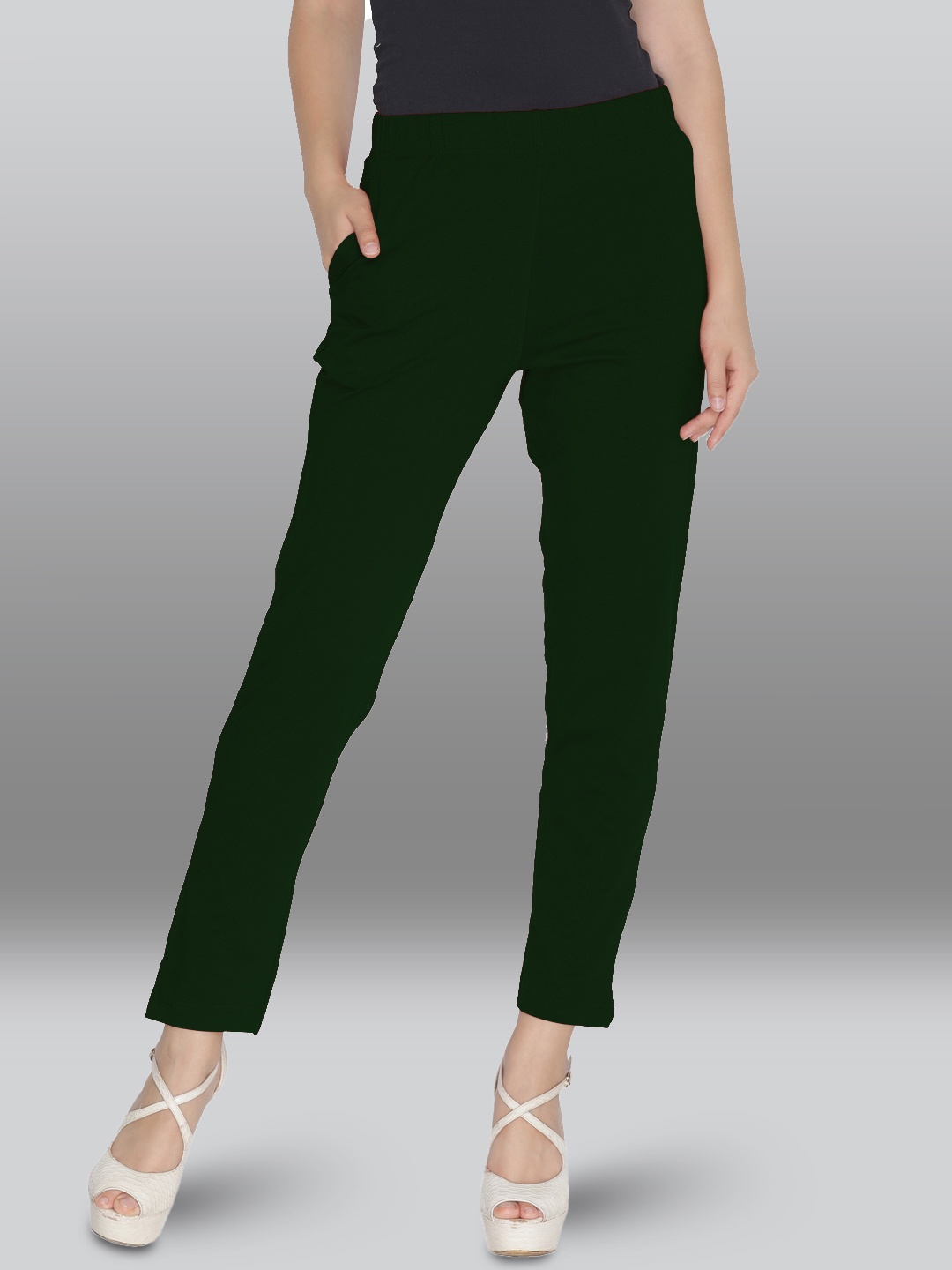 

LYRA Women Olive Green Smart Cotton Trousers