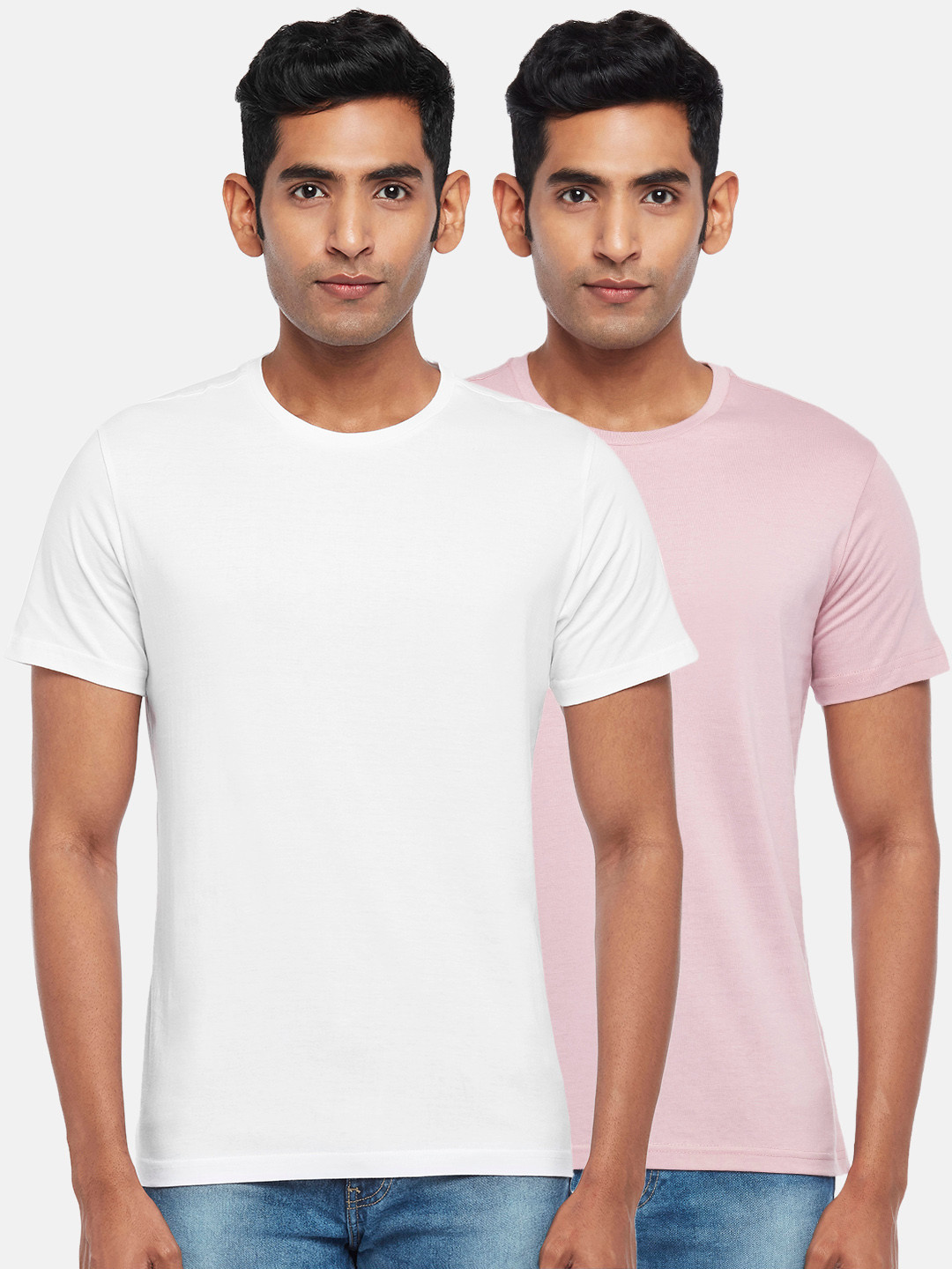

BYFORD by Pantaloons Men Pack of 2 Solid Cotton T-shirt, White