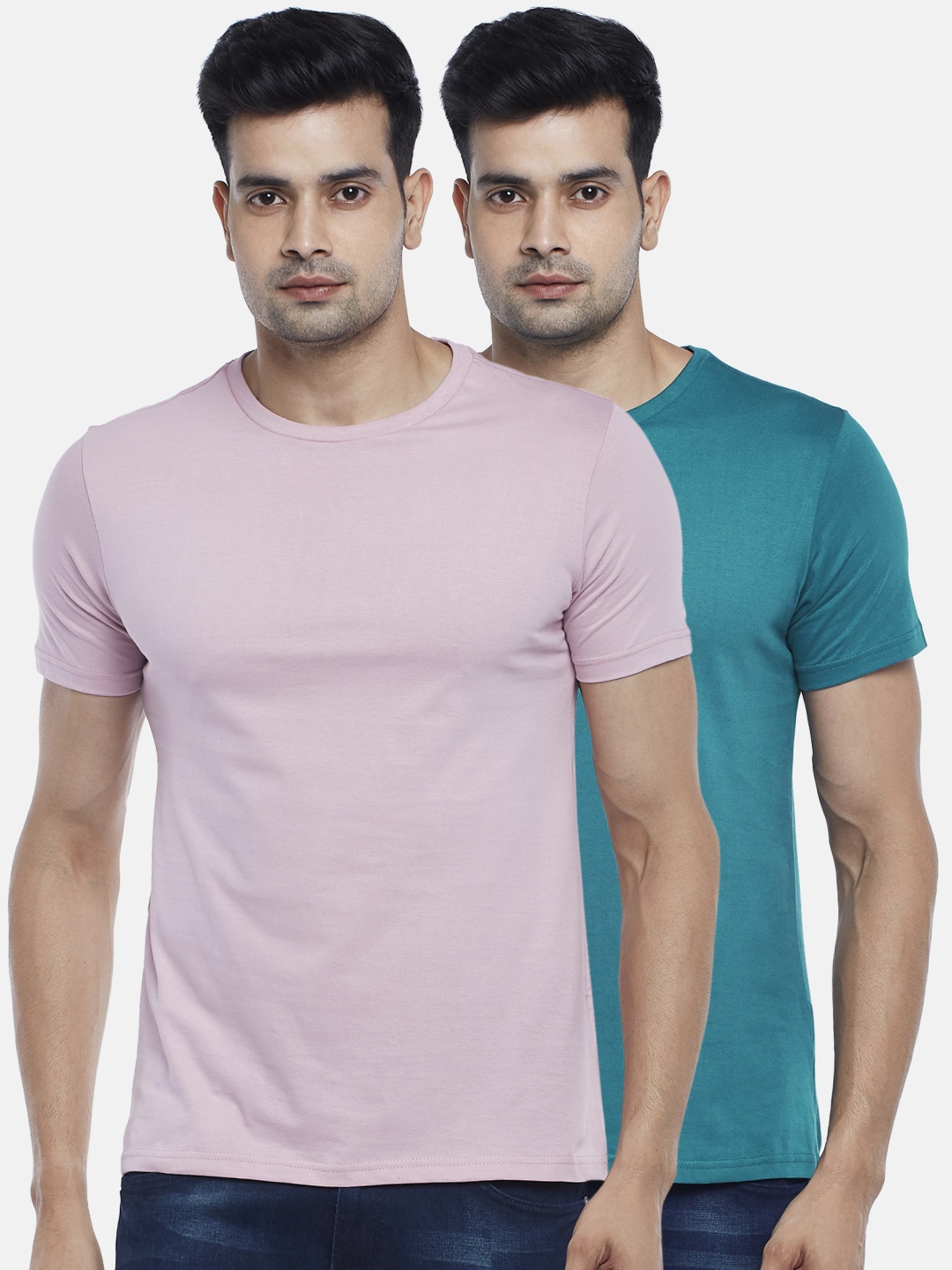 

BYFORD by Pantaloons Men Pack of 2 Solid Cotton T-shirt, Pink