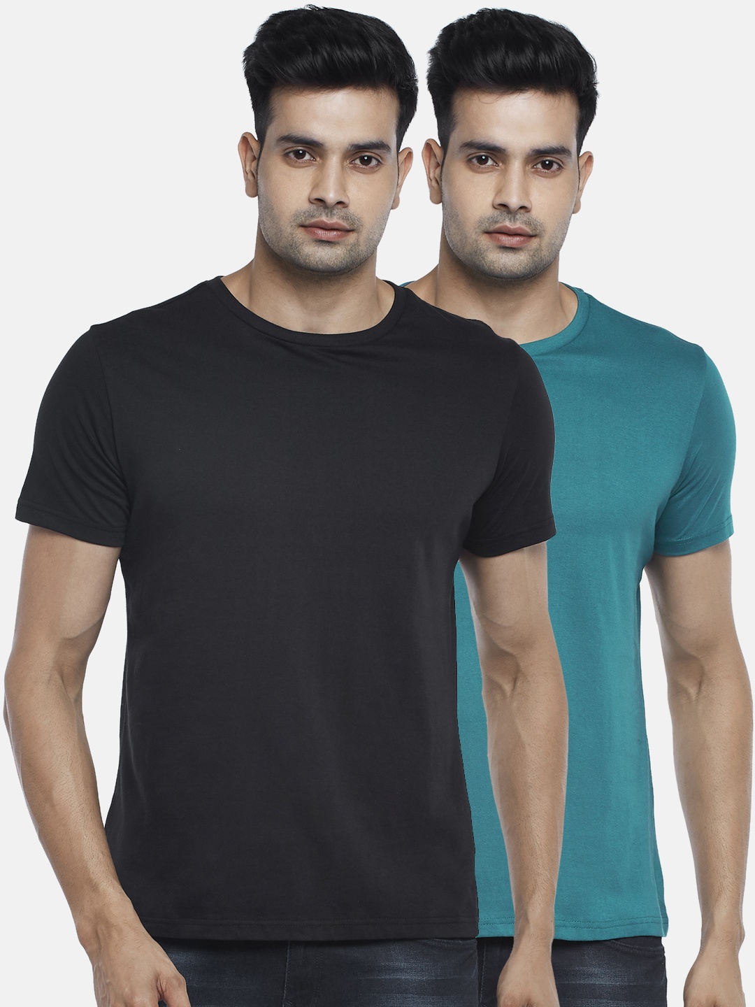 

BYFORD by Pantaloons Men Pack of 2 Solid Cotton T-shirt, Black