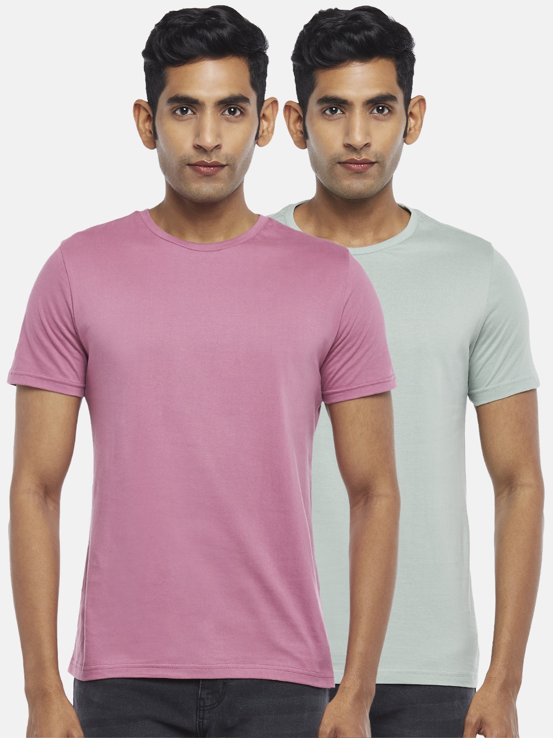 

BYFORD by Pantaloons Men Pack of 2 Solid Cotton T-shirt, Fuchsia