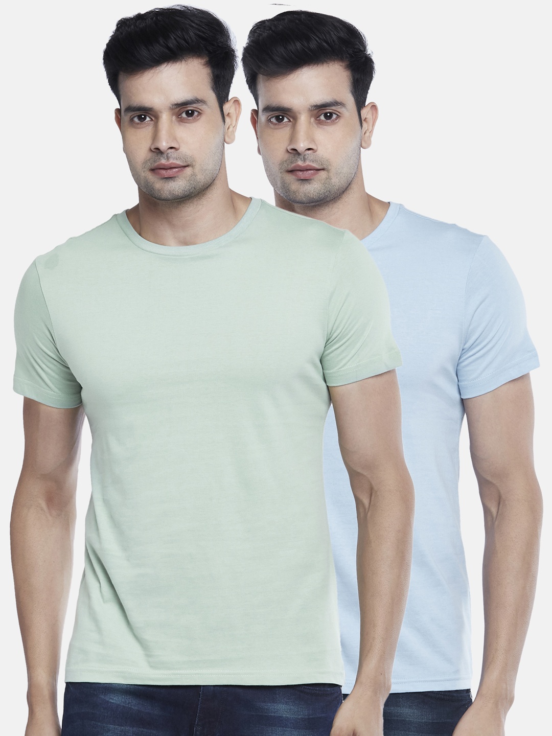 

BYFORD by Pantaloons Men Pack of 2 Solid Cotton T-shirt, Blue