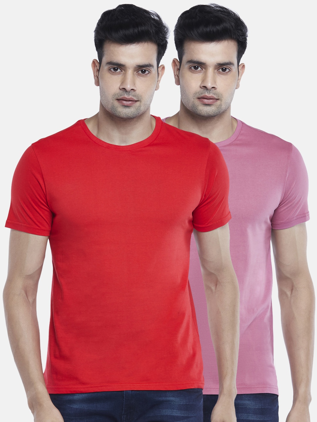 

BYFORD by Pantaloons Men Pack of 2 Solid Cotton T-shirt, Purple