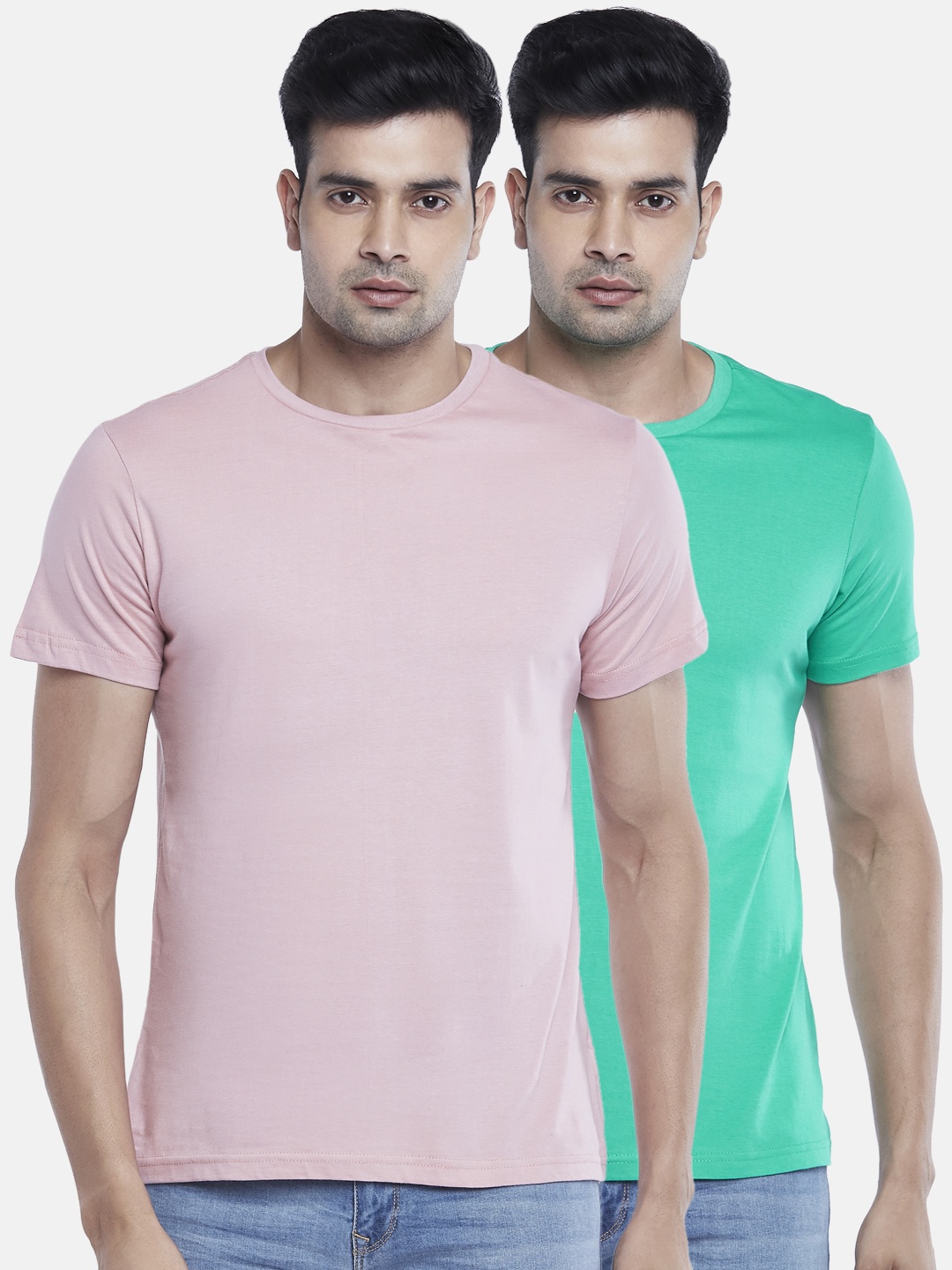 

BYFORD by Pantaloons Men Pack of 2 Solid Cotton T-shirt, Green