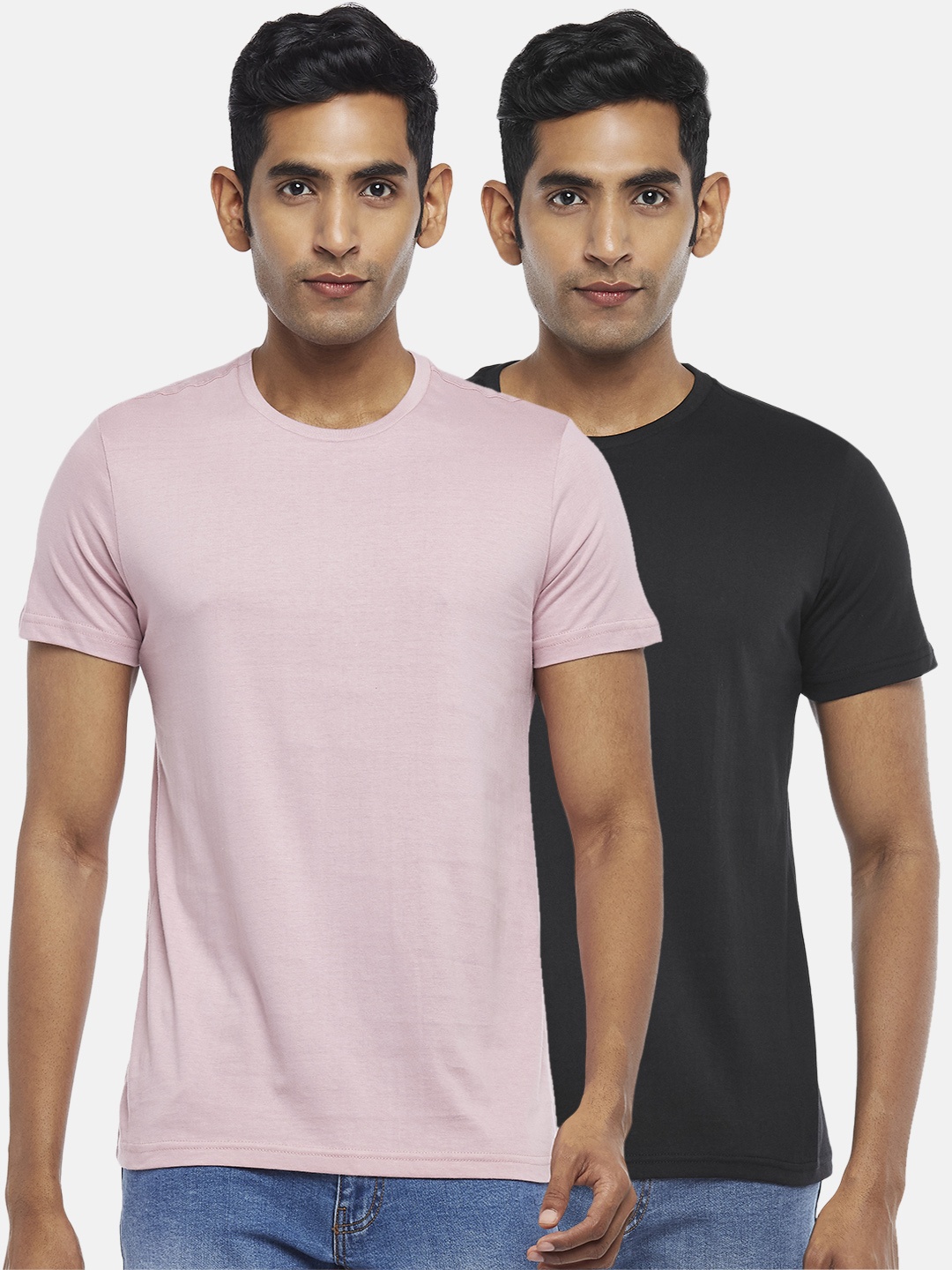 

BYFORD by Pantaloons Men Pack of 2 Solid Cotton T-shirt, Pink
