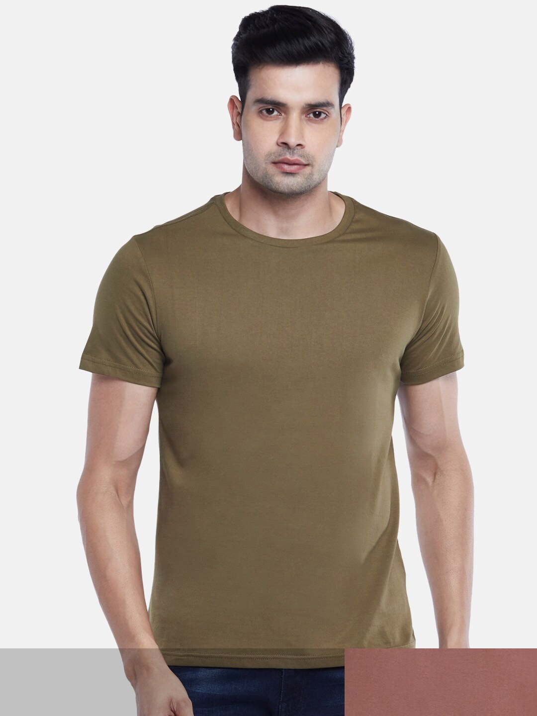 

BYFORD by Pantaloons Men Pack of 2 Solid Cotton T-shirt, Brown