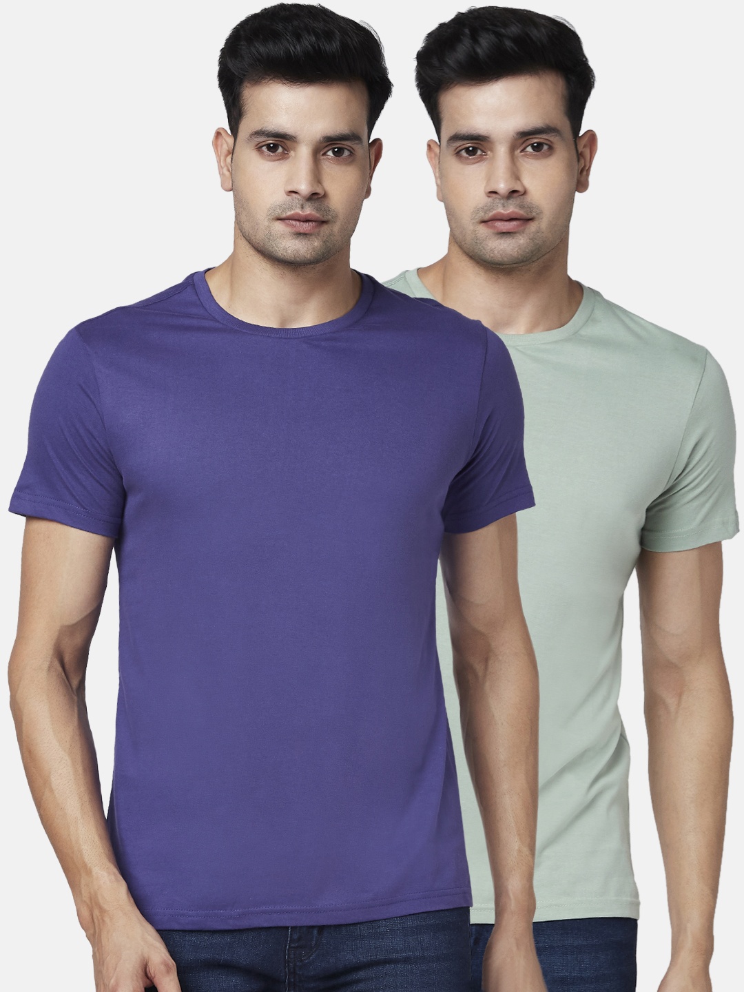 

BYFORD by Pantaloons Men Pack of 2 Solid Cotton T-shirt, Green