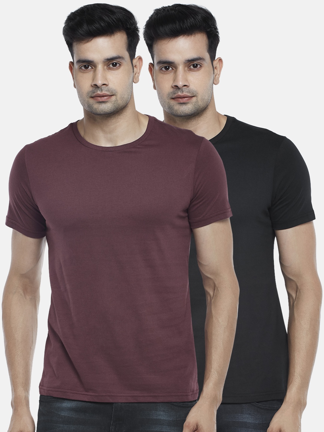 

BYFORD by Pantaloons Men Pack of 2 Solid Cotton T-shirt, Black