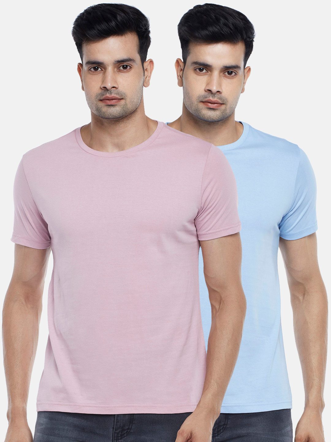

BYFORD by Pantaloons Men Pack of 2 Solid Cotton T-shirt, Blue