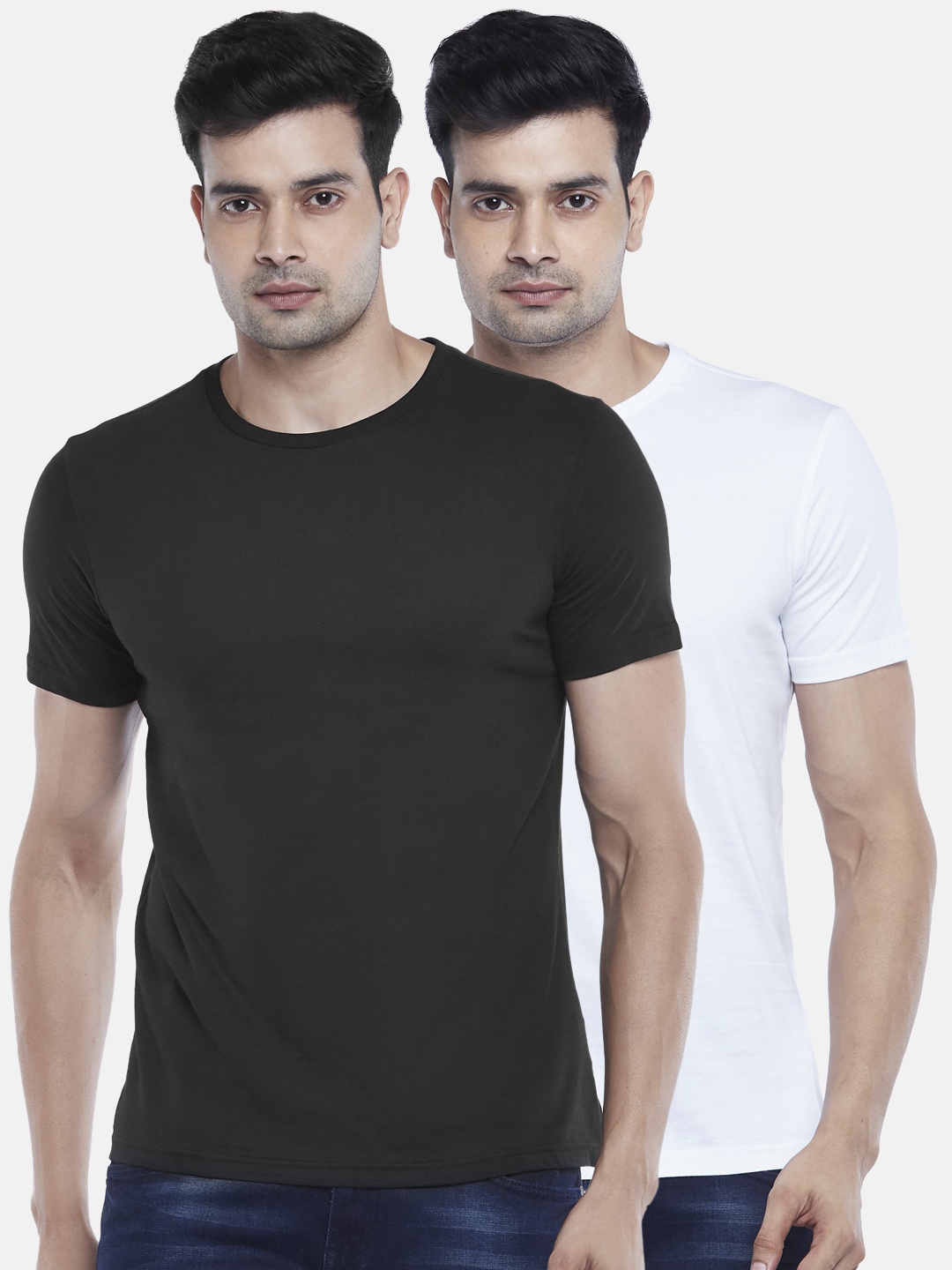 

BYFORD by Pantaloons Men Pack of 2 Solid Cotton T-shirt, Black
