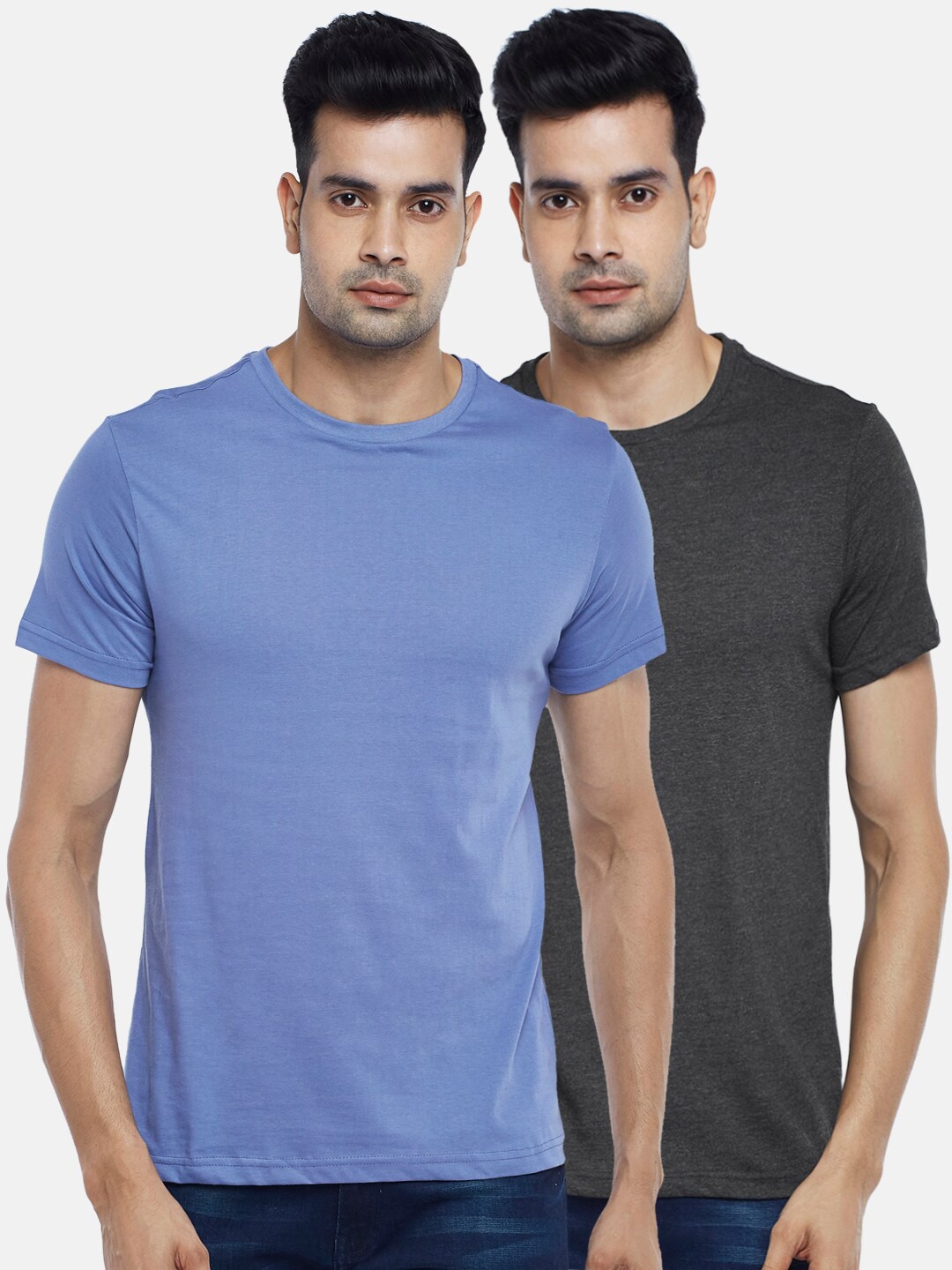 

BYFORD by Pantaloons Men Pack of 2 Solid Cotton T-shirt, Blue