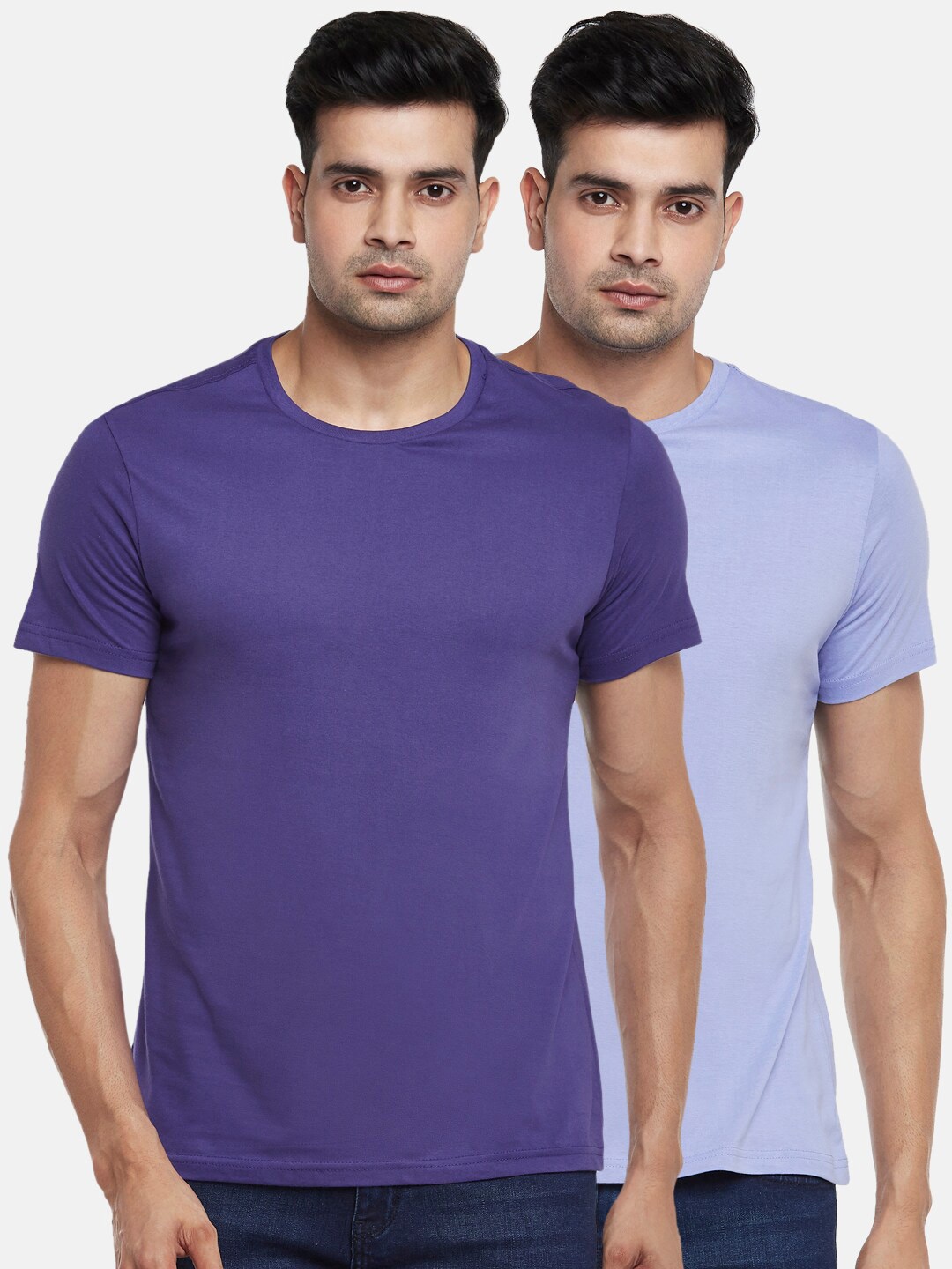 

BYFORD by Pantaloons Men Pack of 2 Solid Cotton T-shirt, Blue