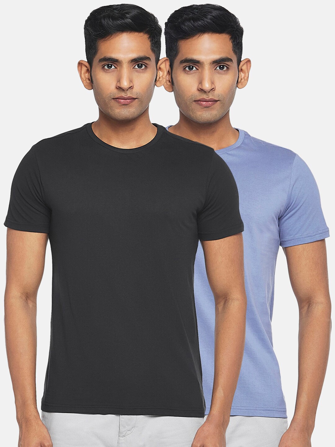 

BYFORD by Pantaloons Men Pack of 2 Solid Cotton T-shirt, Black
