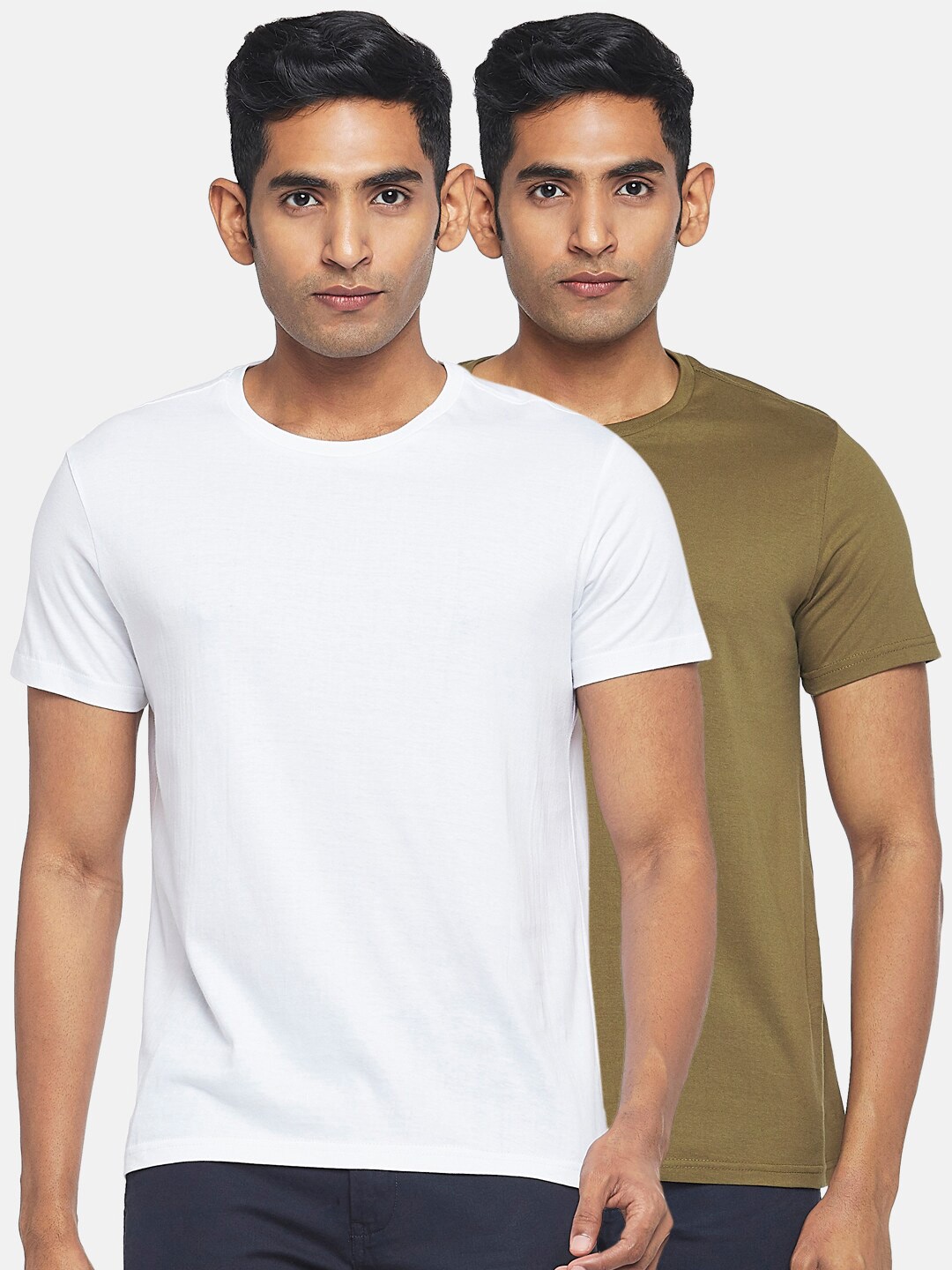 

BYFORD by Pantaloons Men Pack of 2 Solid Cotton T-shirt, White