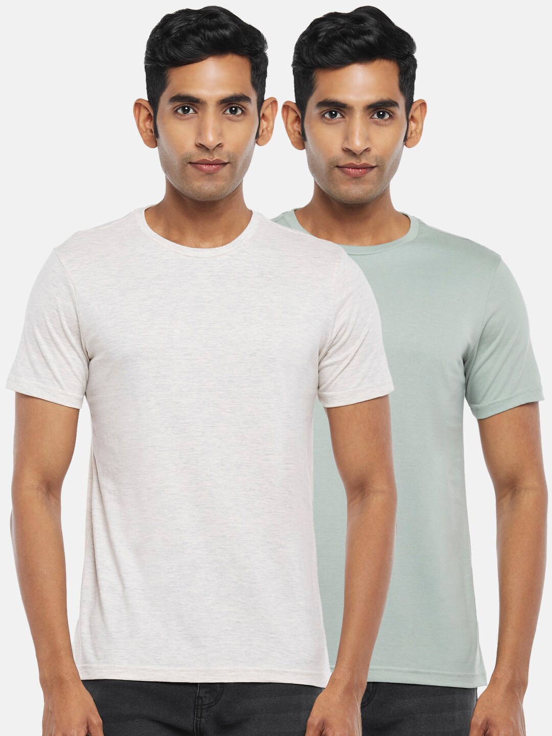 

BYFORD by Pantaloons Men Pack of 2 Solid Cotton T-shirt, Off white