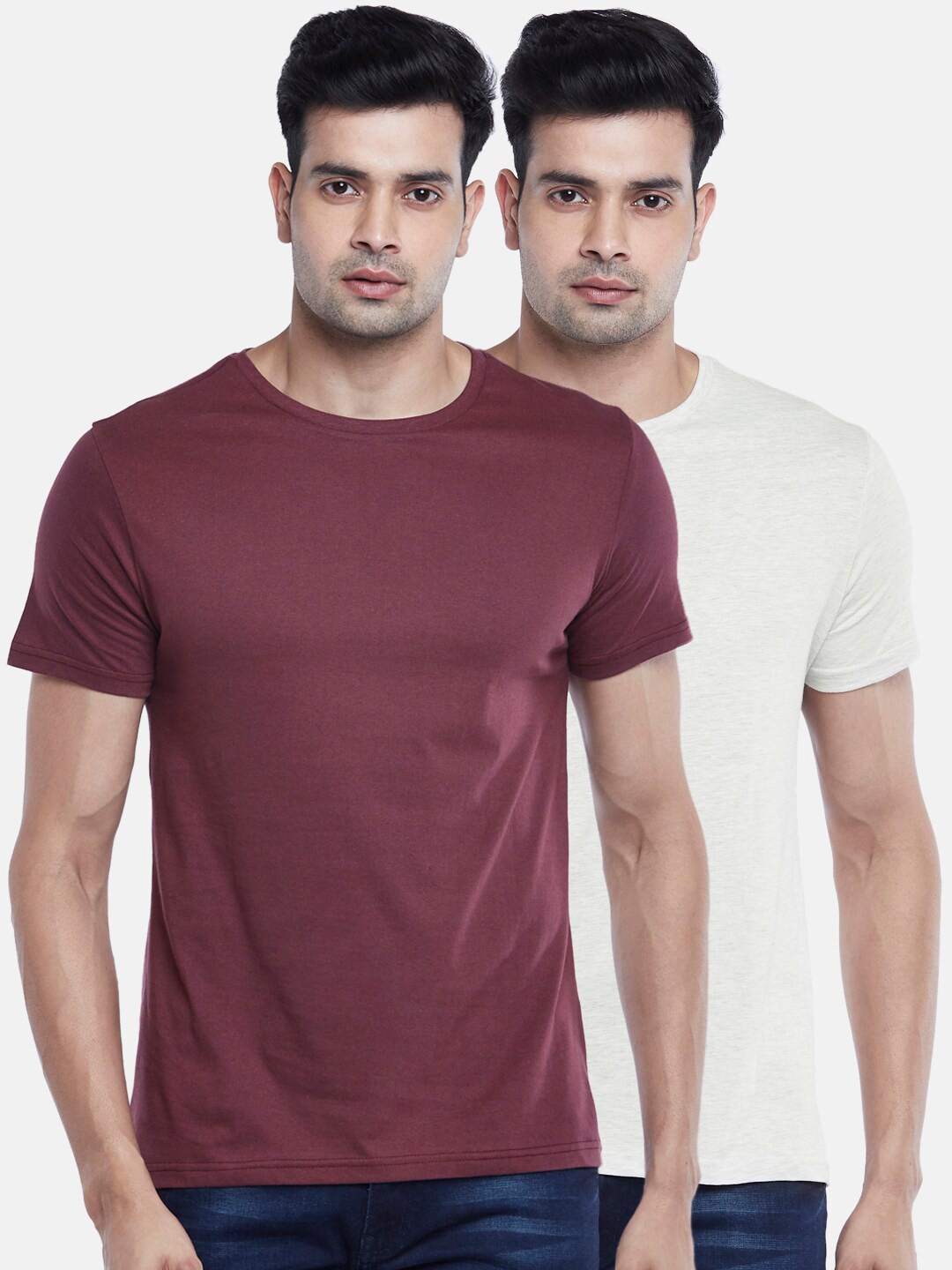 

BYFORD by Pantaloons Men Pack of 2 Solid Cotton T-shirt, Magenta