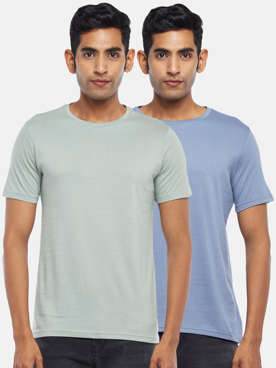 

BYFORD by Pantaloons Men Pack of 2 Solid Cotton T-shirt, Green