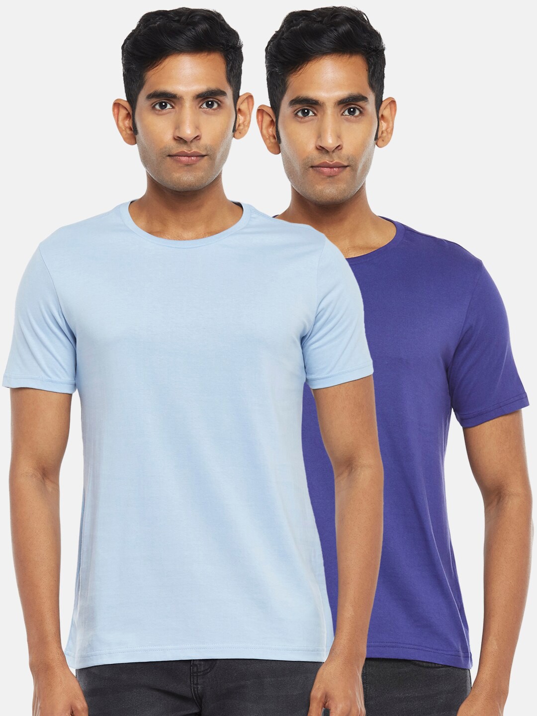 

BYFORD by Pantaloons Men Pack of 2 Solid Cotton T-shirt, Navy blue